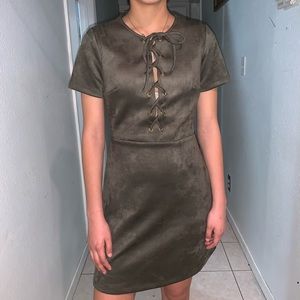 Lulus olive green dress with lace tie in front